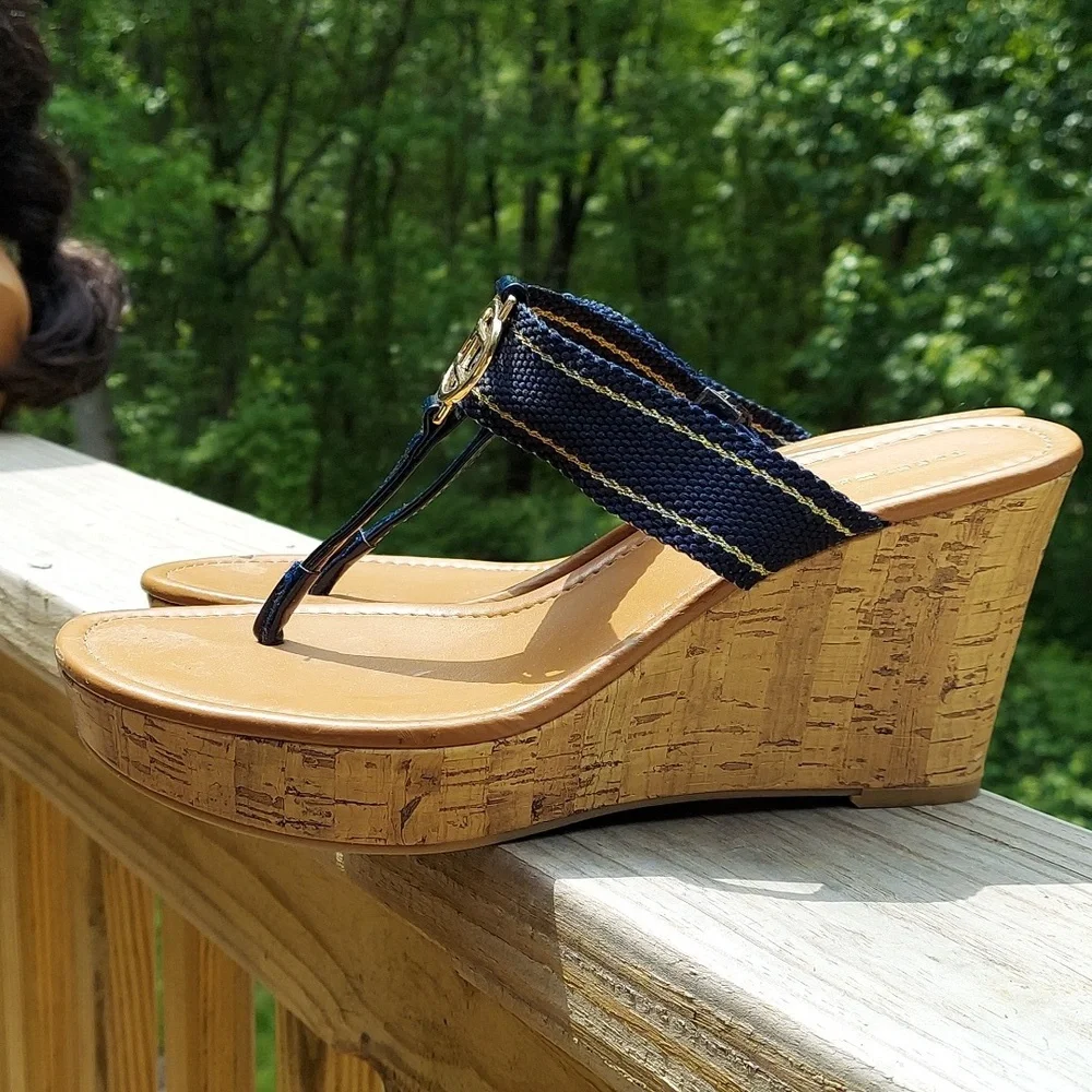 Tommy Hilfiger Cork Wedge Heels Slip on sandals Sz 9.5